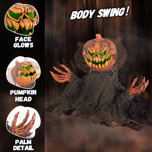 Halloween Groundbreaker Pumpkin Animatronic with Sound & Lights - Indoor Outdoor Spooky Decor