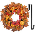 Large 24 Inch Autumn Fall Wreath for Front Door with Pumpkins and Leaves