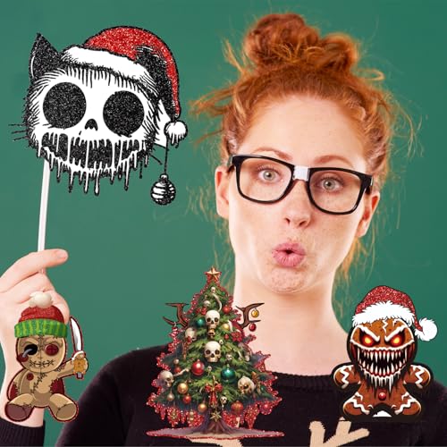 Halloween Christmas Photo Booth Props Set - 16 Gothic Holiday Decorations