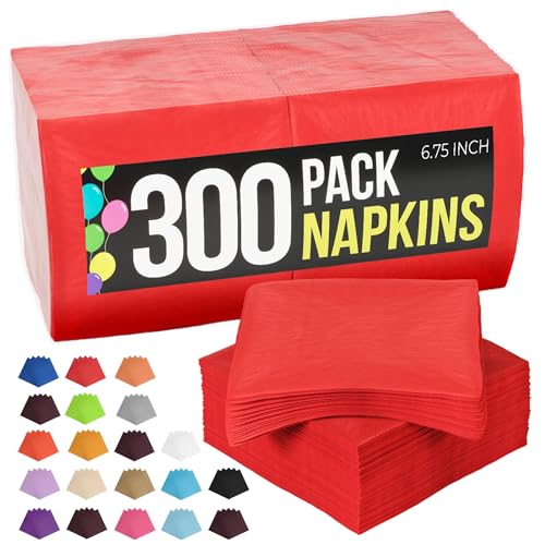 Party Solids Red Luncheon Paper Napkins Bulk 300 Pcs - Disposable, 2-Ply, Absorbent for Parties