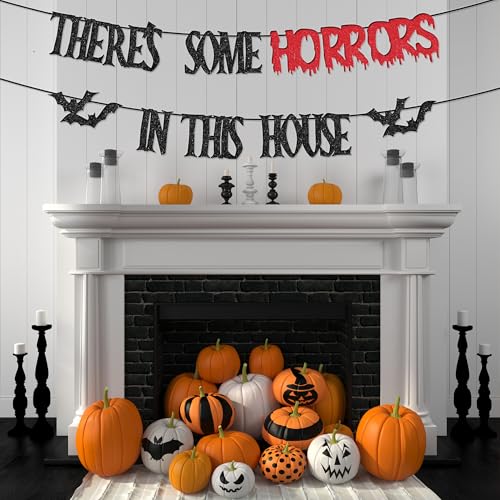 Halloween Horror Banner Black Red Glitter Bat Banner - Haunted House Decor