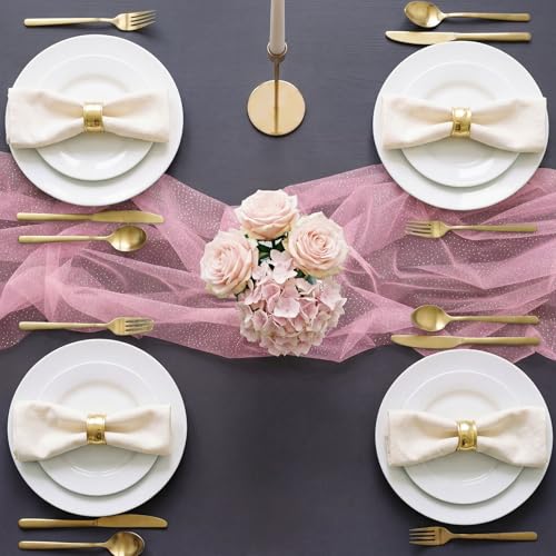 Pink Metallic Fall Halloween Table Runner 10 ft Sheer Glitter Tulle Decor - Variation of Pink / 1