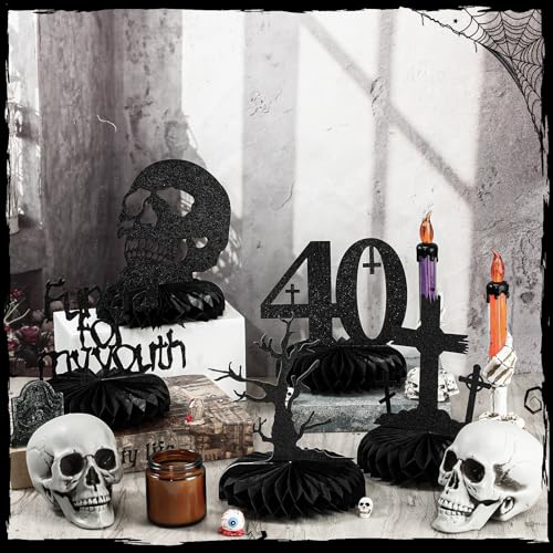Black Glitter 8-Pack Death to My 30s Birthday Decorations - 40th Party Variation of Black / 40th