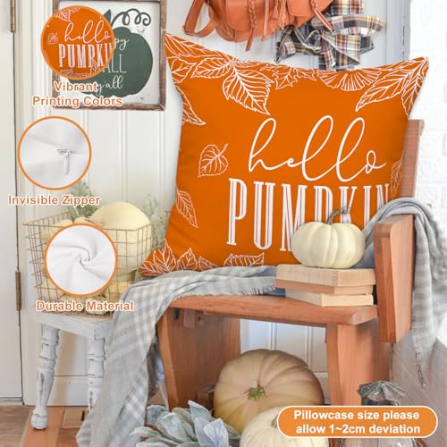 Fall Pillow Covers Set of 4 - 24x24 Inch Autumn Cushion Cases for Thanksgiving & Halloween - Orange / 24"x24"
