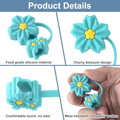Reusable Silicone Flower Straw Toppers for 10mm Tumblers - Teal & Cherry