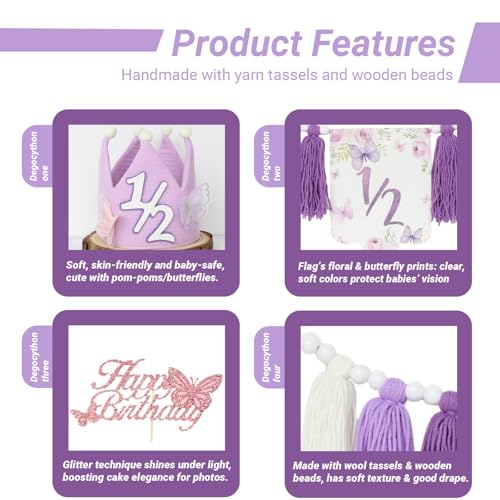 Half Birthday Decorations Set for Baby Girl - Banner, Hat & Cake Topper