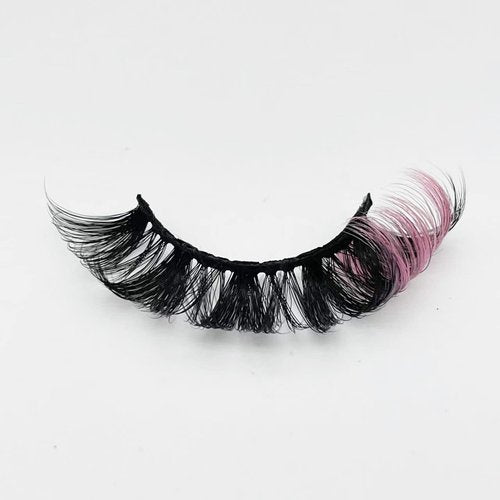 1 Pair Lashes with Color Pink on The End, Russain D Curl False Eye Lash Color Decal, Soft Wispy Manga Eyelash Strip, Natural Look 3D Faux Mink Fairy Eyelashes 16 MM (Pink)
