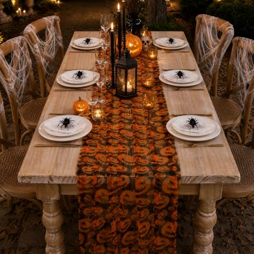 Halloween Table Runner Pumpkin Pattern 29x120 Inches - 2 Pcs Orange Decor Variation of Pumpkin / 29x120-2 pcs