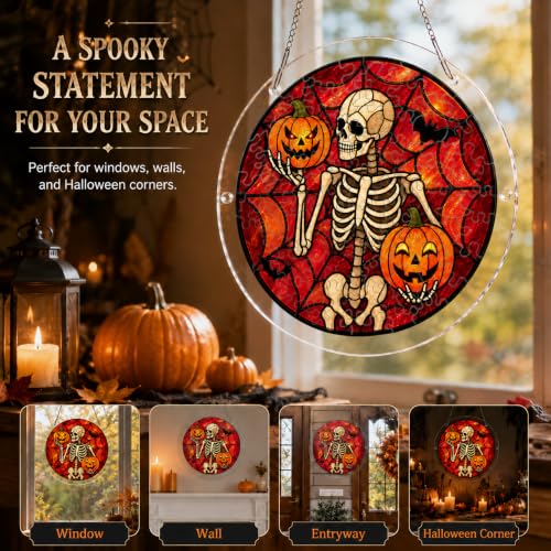 Halloween Skeleton Puzzle Suncatcher - 8.9 Inch Acrylic Decoration - Variation of Skeleton / 8.9 in