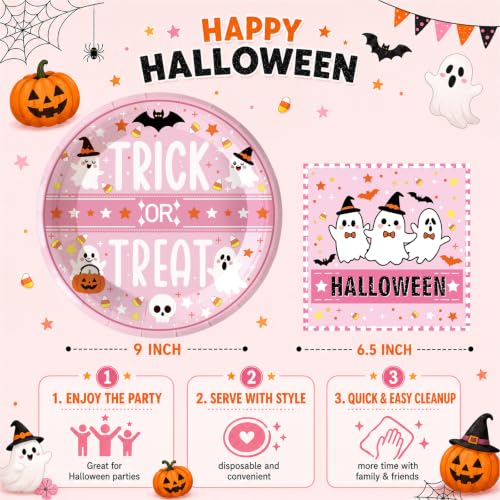 Halloween Ghost Paper Plates and Napkins Set - Classic Trick or Treat Design