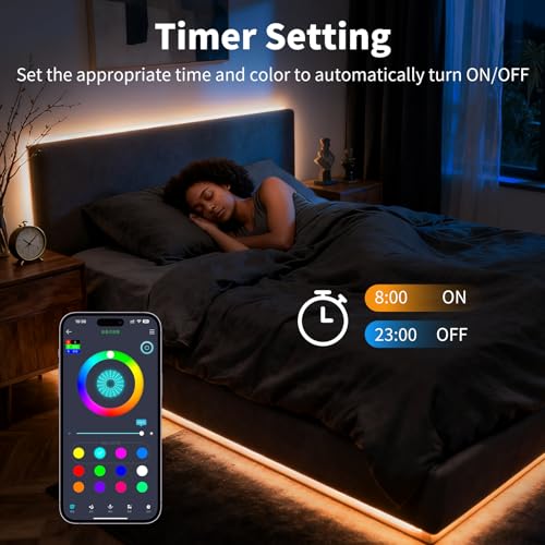 50FT RGB Music Sync LED Strip Lights with App & Remote Control - Color Changing Indoor Lights