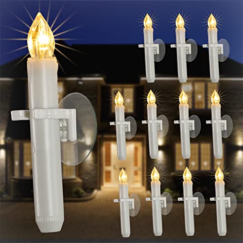White 12 Pcs Christmas Window Candles with Timer - Flameless Battery Operated LED Taper Candles