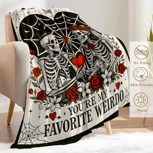Valentine’s Day Gothic Skeleton Couple Throw Blanket - Romantic Decor, 60x80 Inch, Variation of THIS listing