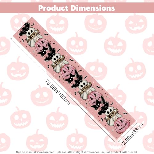 Pink Halloween Table Runner 13x72 Inch Linen Spooky Decor for Dining & Parties