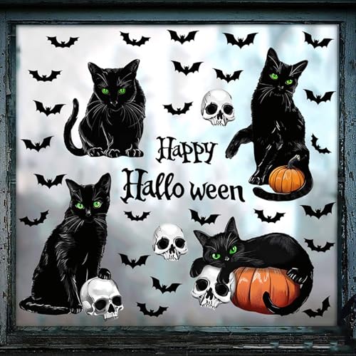Halloween Window Clings Stickers Black Cat Pumpkin Bat Skull Set H-ws3
