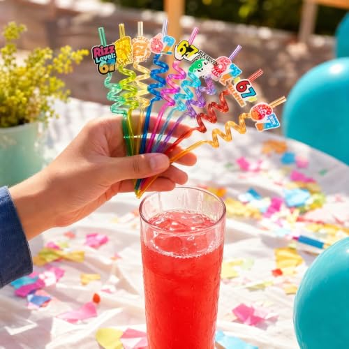 Reusable Party Drinking Straws with 16 Fun Curved Designs for Parties & Events