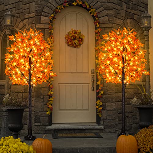 6ft Prelit Fall Maple Tree with 130 LED Lights, Dimmable & Flashing Modes - Indoor Outdoor Thanksgiving Decor
