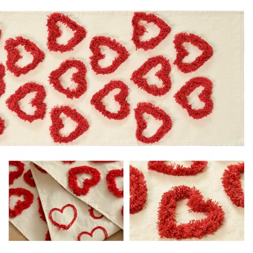 Red Plush Heart Valentines Table Runner 13x36 Inch - Home Decor