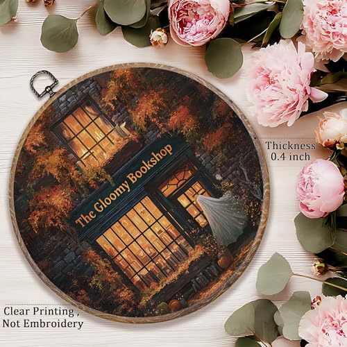 Halloween Ghost Wall Art Decor for Bookstore - 10x10 Inch Round Canvas Print - Spooky Library Wall Hanging
