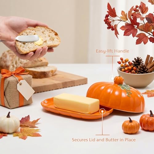 Pumpkin Butter Dish with Lid - Orange Pumpkin Shaped Multi-Purpose Kitchen Decor