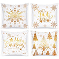 Gold and White Bronzing Christmas Throw Pillow Covers Set of 4 22x22 Inches - Holiday Cushion Cases for Home Decor