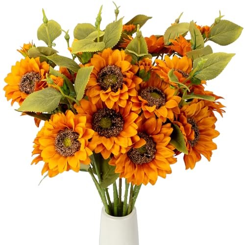 Orange Autumn Faux Sunflowers Bouquet - 25.6 Inch, 6 Pack