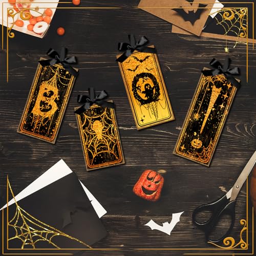 Britimes Halloween Ghost Tiered Tray Decor - Tarot Boo Variation, 4 Pack Wooden Signs