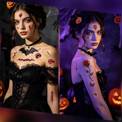 Zombie Makeup Scar Tattoo Stickers for Halloween Cosplay - 10 Sheets