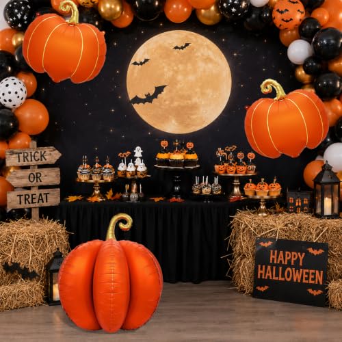 Halloween Pumpkin Balloons Set - 3 Assorted Foil & 3D Orange Pumpkins