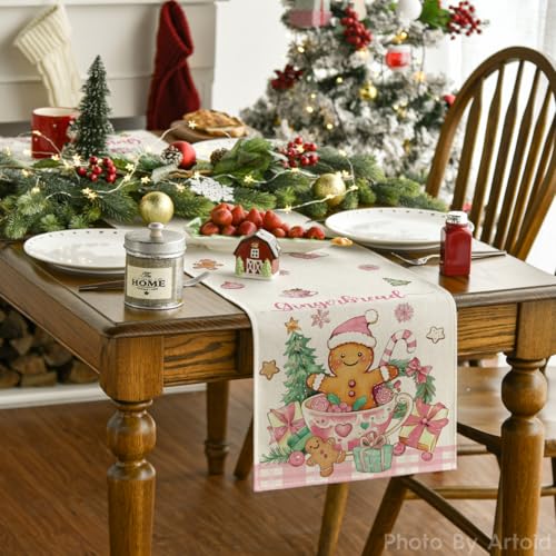 Gingerbread Man Xmas Table Runner 13x72 Inch - Pink Variation of THIS Listing