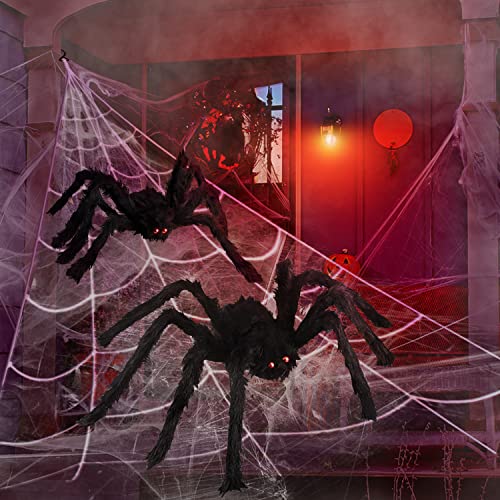 Halloween Spider Web & Giant Spider Set - 16 Ft Cobweb with 35 & 24 Inch Spiders - Black 905