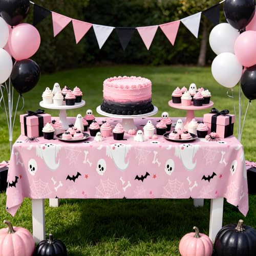 Pink Halloween Tablecloths 8-Pack Disposable Water-Resistant Party Covers for Girls Birthday Baby Shower - Variation 8
