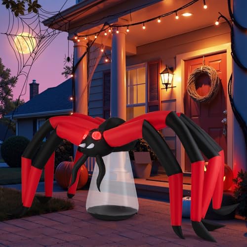 5 FT Inflatable Halloween Spider Decoration with Red Tunnel Lights - Scary Yard Decor