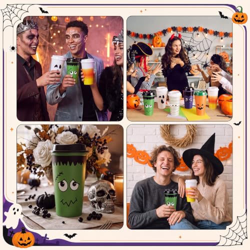 Halloween Reusable Coffee Cups with Lid - 12 Pack, 16 oz, Ghost & Monster Design - Grimace Variation