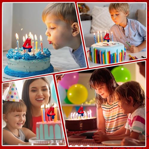 Spider Birthday Candles Number 4 - Themed Cake Party Decoration - Red & Blue - Variation 4