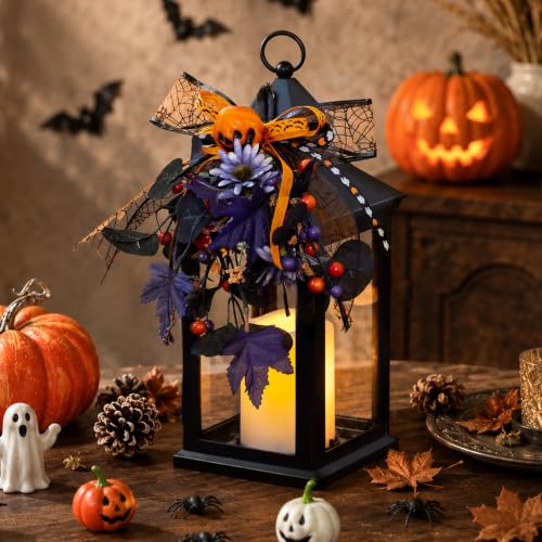 Halloween Decorative Candle Lanterns with Timer - 14 Inch Black Pack of 1 - Indoor Outdoor Decor
