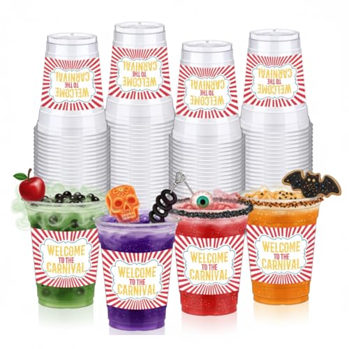 50 Pack 12oz Carnival Circus Plastic Cups Disposable Party Drinkware