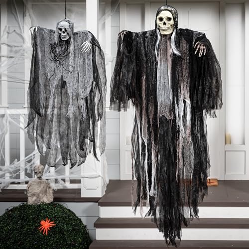 Halloween Hanging Grim Reaper Decorations Set - 55" & 35.4" Spooky Yard Props