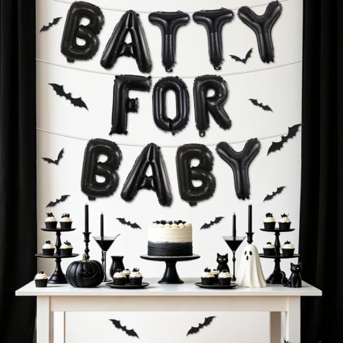 Gothic Halloween Baby Shower Decorations Bat Balloon Banner Set