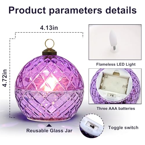 Purple Flameless LED Candles - Battery Operated Flickering Jar Lights for Holiday & Home Decor