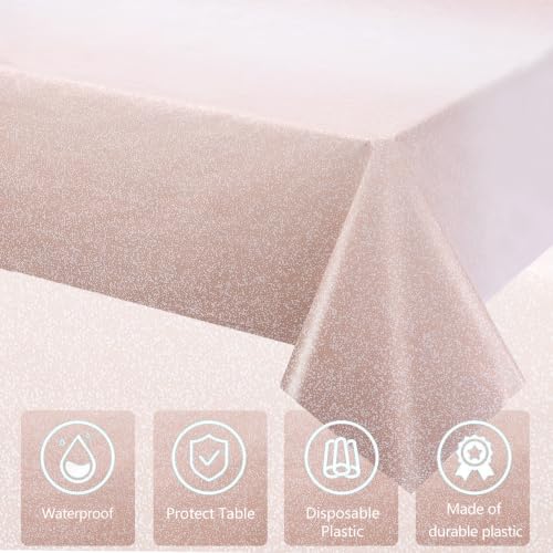 Ombre Rose Gold Tablecloths - 6 Pack 54x108 Inch Glitter Disposable Cover