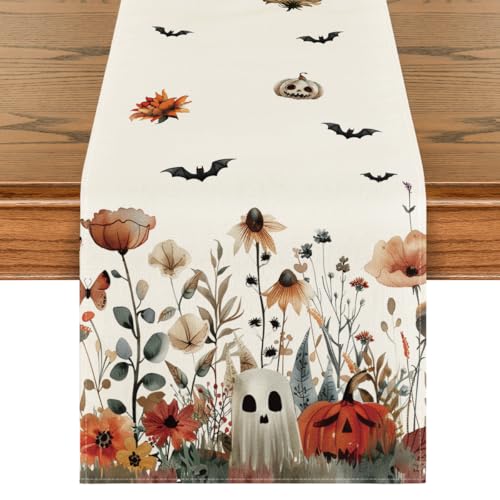 Halloween Table Runner 13x60 Inch Beige Polyester Home Party Decor - Artoid Mode