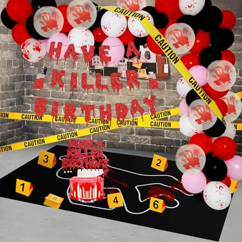 Halloween Crime Scene Birthday Decorations Kit - Banner, Balloons, Tape & Cake Topper