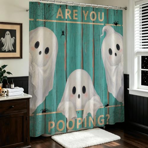 Funny Halloween Ghost Shower Curtain - 72 x 72 Inches, Green Variation 4