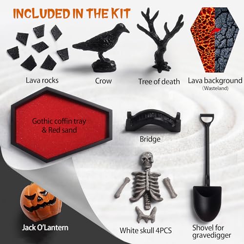 Halloween Coffin Zen Garden Kit - Gothic Spooky Desk Decor with Accessories - Coffin Variation