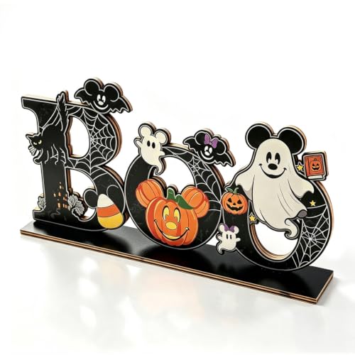 Halloween Wooden BOO Table Centerpiece - Spooky Spiders & Ghosts Decor