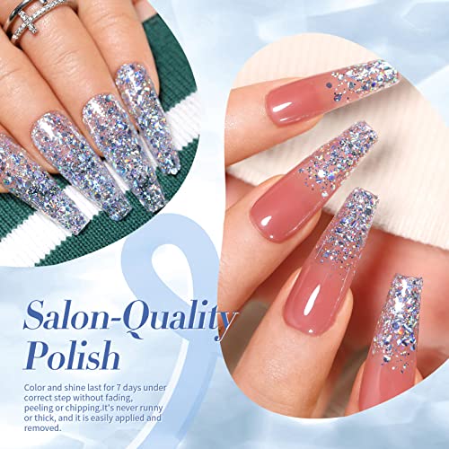 Holographic Glitter Silver Nail Polish - 10ML Sparkling Sequin Effect - Born Pretty