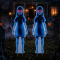 Lighted Ghost Yard Signs for Halloween Outdoor Decorations - 2 Pack, 31.5 Inch Creepy Lawn Stakes with Red LED Eyes