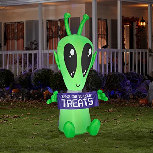 Inflatable Alien Halloween Decoration with Sign and LED Lights - 7 Feet