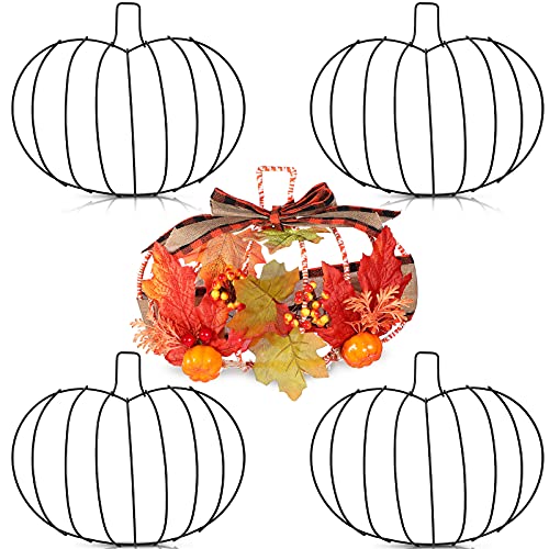 Fall Pumpkin Wreath Frames Set - Metal Wire Wreath Form for DIY Decor, 11.8 x 9.8 Inches, 4 Pack